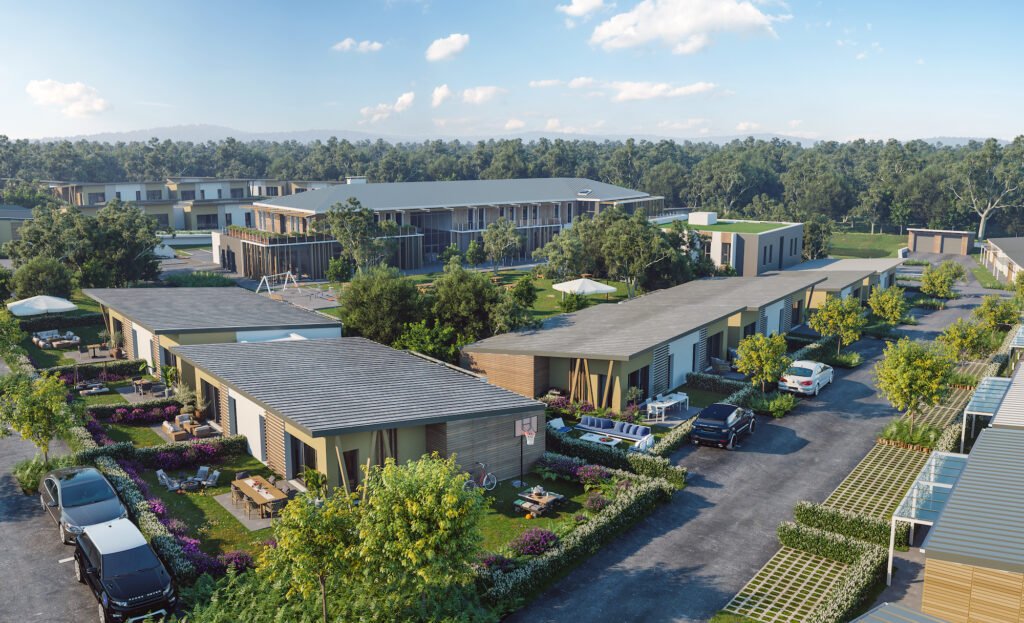 Vue de la résidence Villas Cœur de Sienne et de ses espaces partagés à Coutances